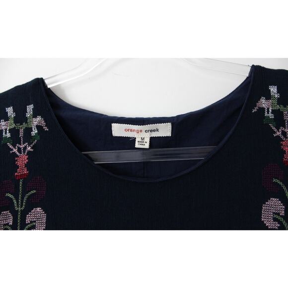 Orange Creek Womens Embroidered Dress Pockets Navy Size M Pre-Owned - Picture 3 of 8